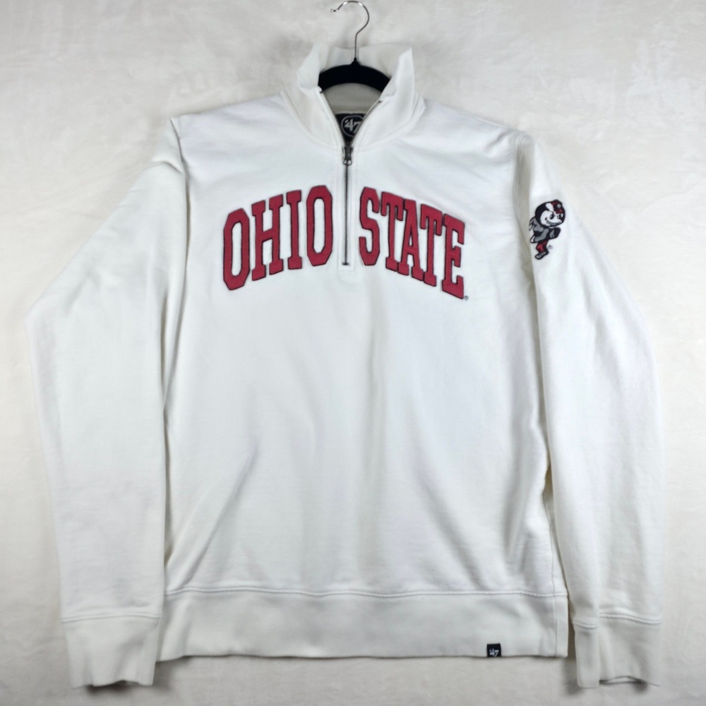 Ohio State Buckeye Long Sleeve Men Large '47 Brand White Brutus Quarter Zip
